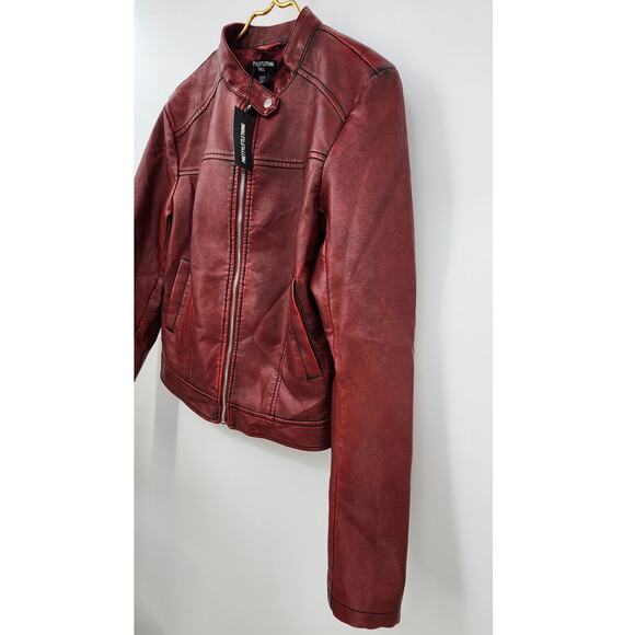 New NWT PLT Faux Leather Oversized Seam Detail Red Jacket 10 Tall - Picture 7 of 14